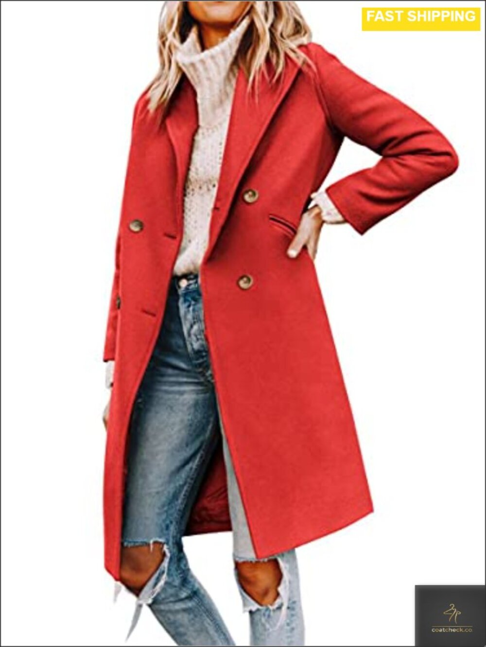 Notched Lapel Double Breasted Pea Coat Mid Long Wool Coat
